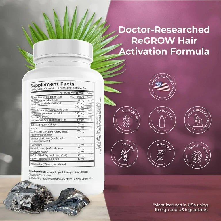 ReGrow Hair Growth Vitamins with Biotin, Hair Supplement by PureHealth Research - KOHINOOR PRIME